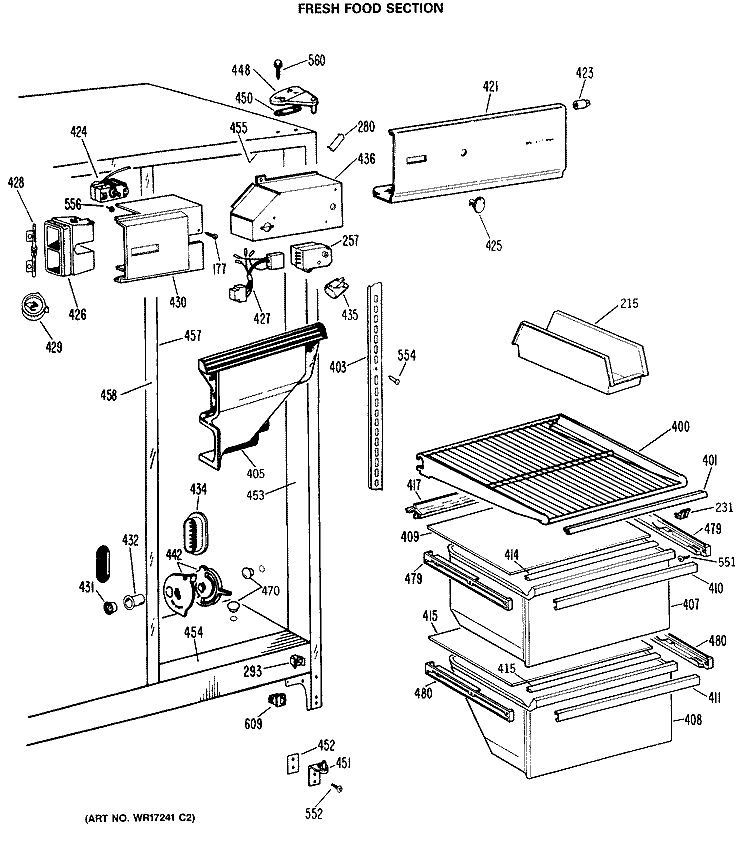 FRESH FOOD SECTION Diagram and Parts List for CSX20ERAAD  Hotpoint Refrigerator