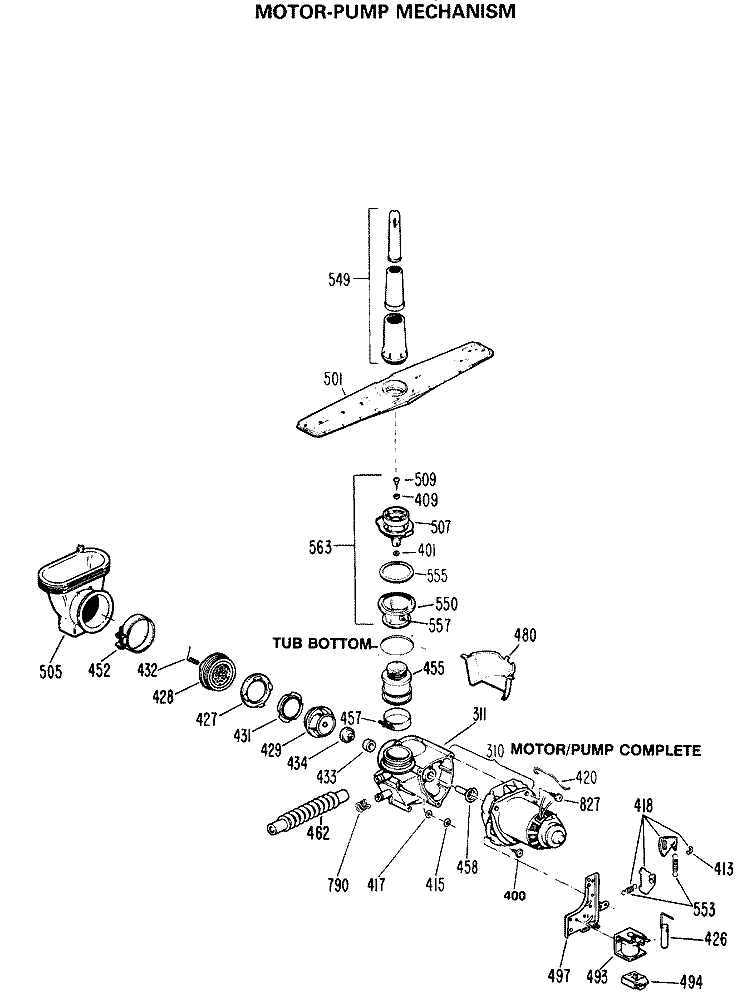 MOTOR - PUMP MECHANISM Diagram and Parts List for HDA130S-48WW  Hotpoint Dishwasher