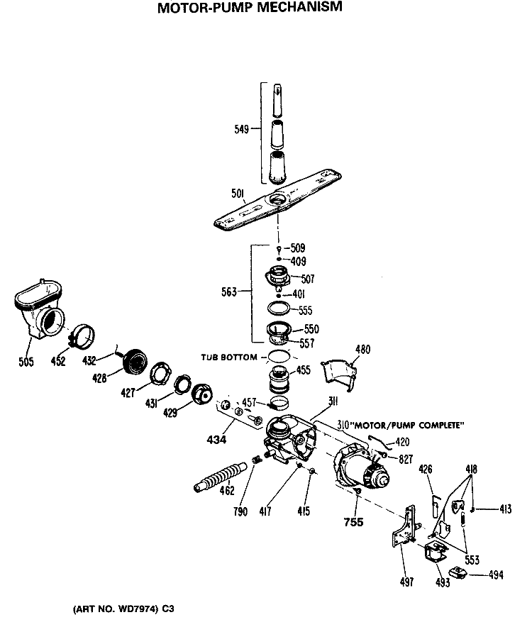 MOTOR - PUMP MECHANISM Diagram and Parts List for HDA100V-60WH  Hotpoint Dishwasher