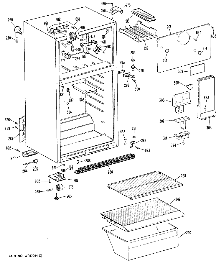 Section Diagram and Parts List for CTEY14CPKRWH  Hotpoint Refrigerator