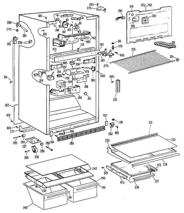 Section Diagram and Parts List for CTE18GRERWH  Hotpoint Refrigerator