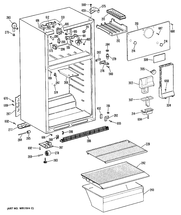 Section Diagram and Parts List for CTEY16CRJRWH  Hotpoint Refrigerator