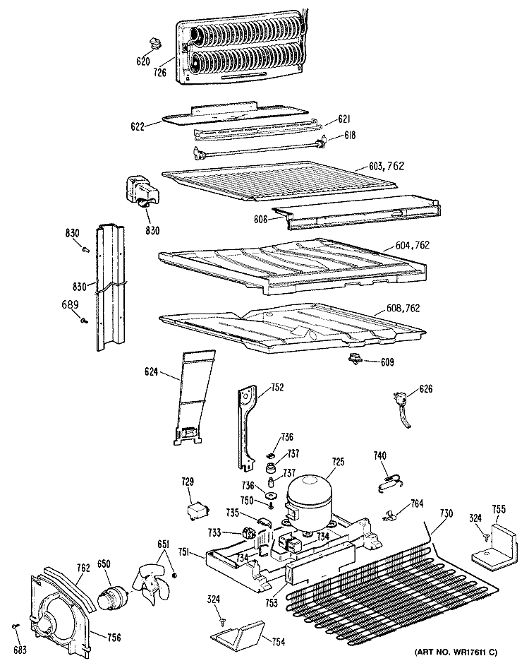 Section Diagram and Parts List for CTH18EPFRWH  Hotpoint Refrigerator