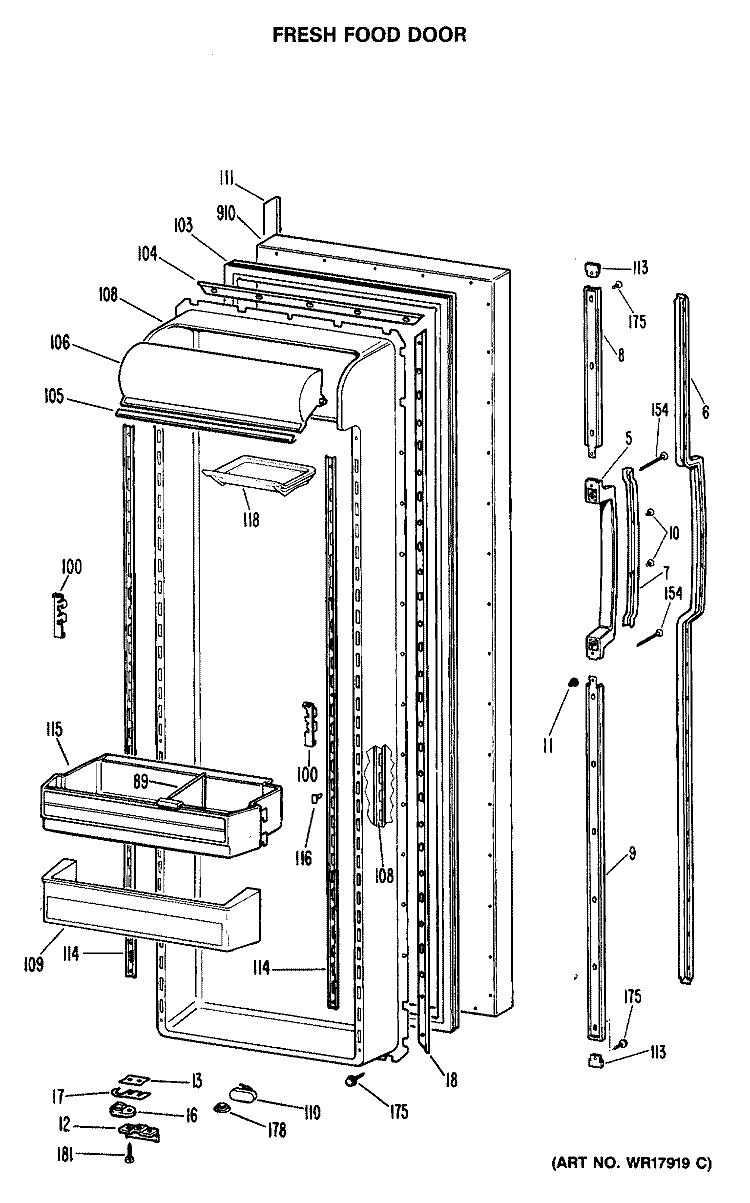FRESH FOOD DOOR Diagram and Parts List for CSX27DRAAD  Hotpoint Refrigerator