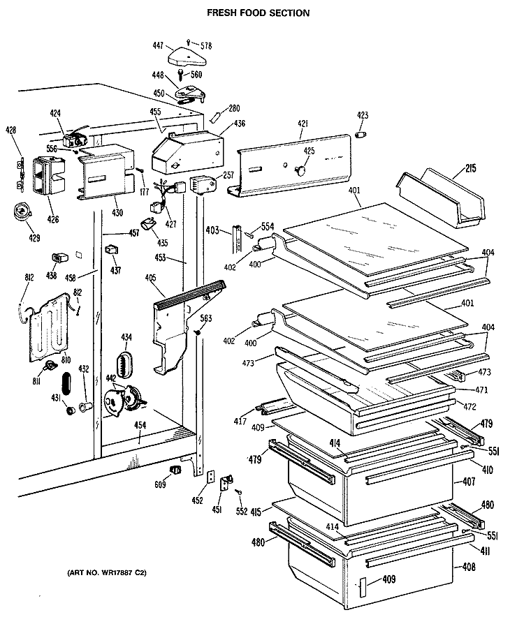 FRESH FOOD SECTION Diagram and Parts List for CSX27DRAAD  Hotpoint Refrigerator