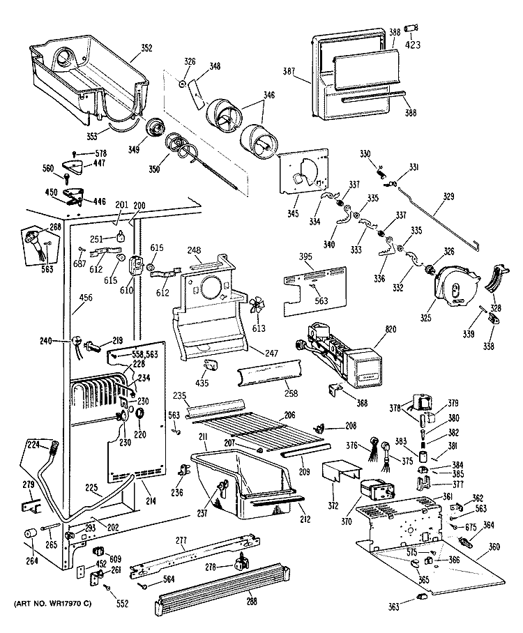 Section Diagram and Parts List for CSE24DRAWH  Hotpoint Refrigerator