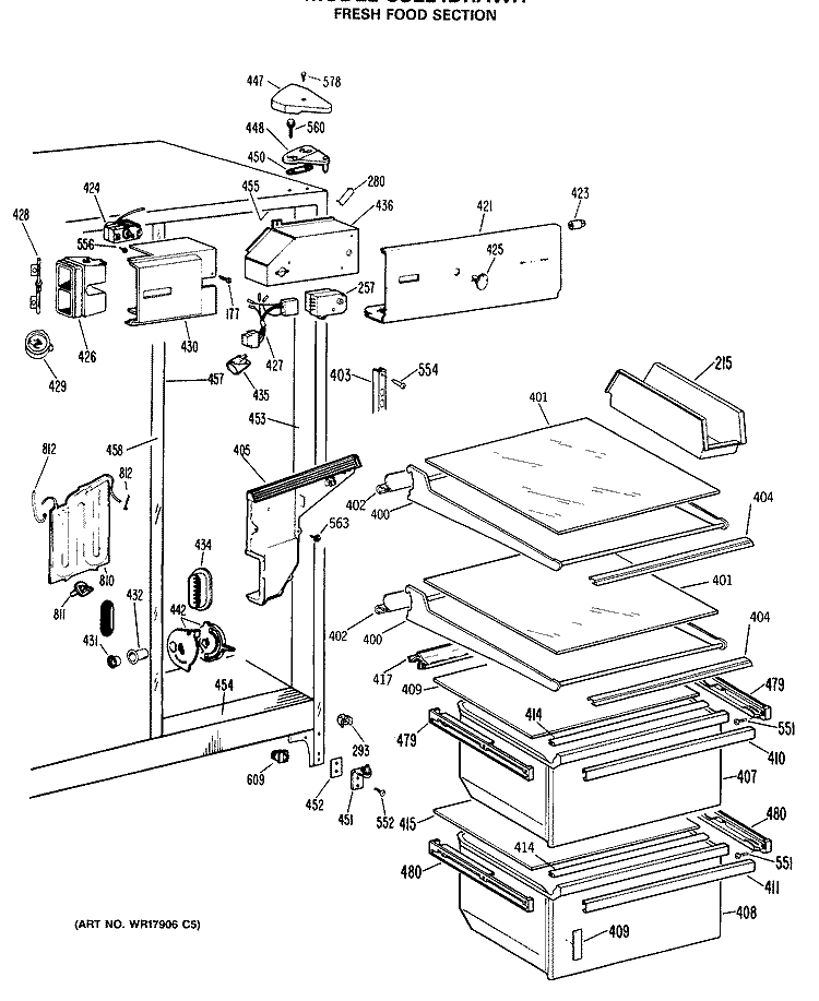 FRESH FOOD SECTION Diagram and Parts List for CSE24DRAWH  Hotpoint Refrigerator