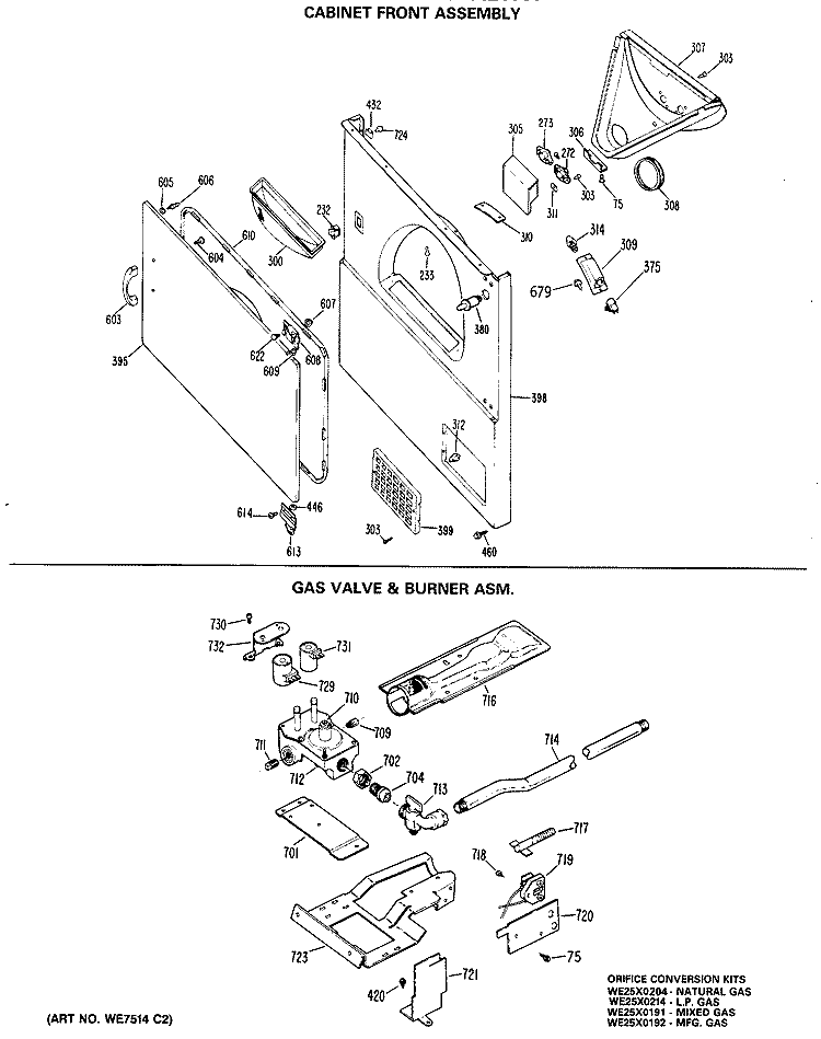 CABINET FRONT ASSEMBLY Diagram and Parts List for DLL2650RALWW  Hotpoint Dryer