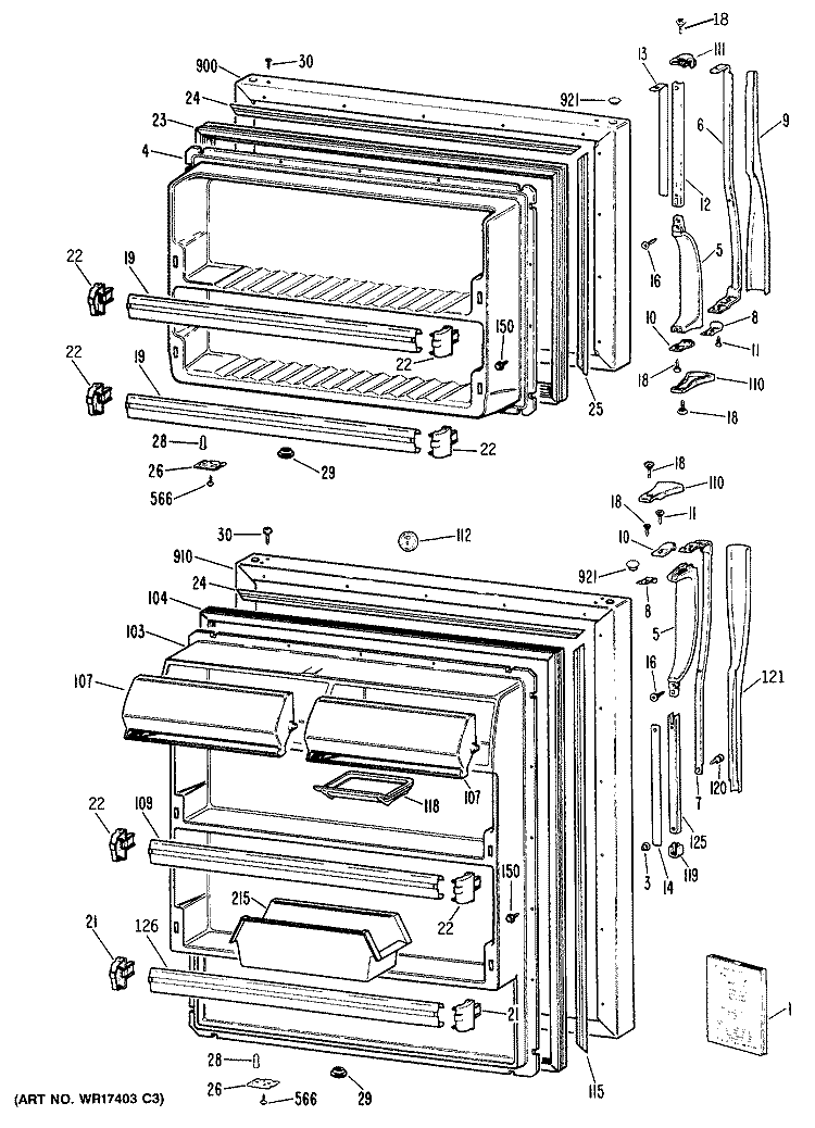 Section Diagram and Parts List for CTX18CPNRWH  Hotpoint Refrigerator