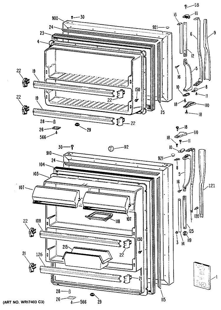 Section Diagram and Parts List for CTX18PPNRWH  Hotpoint Refrigerator