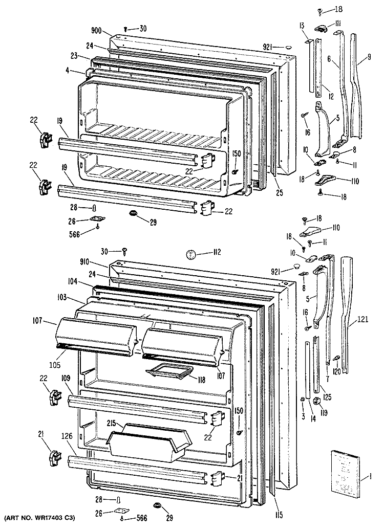 Section Diagram and Parts List for CTX18PPJRAD  Hotpoint Refrigerator
