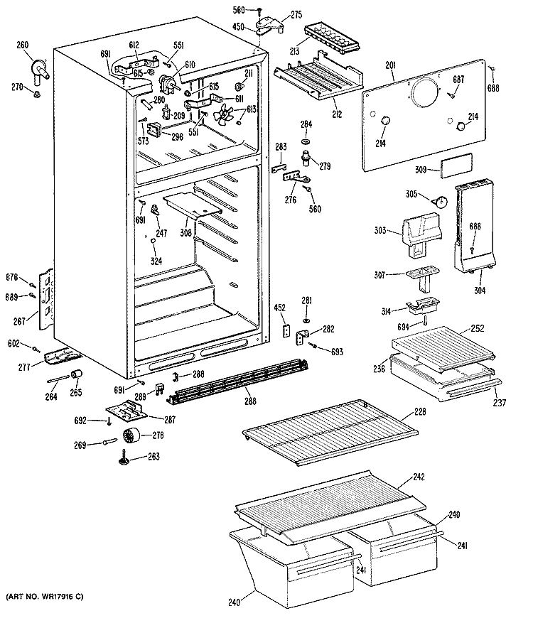 Section Diagram and Parts List for CTHY15EPJRWH  Hotpoint Refrigerator