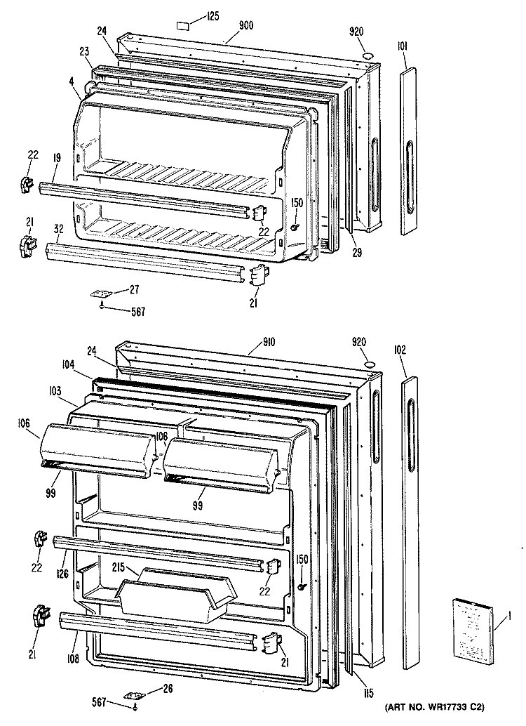 Section Diagram and Parts List for CTHY15EPJRWH  Hotpoint Refrigerator