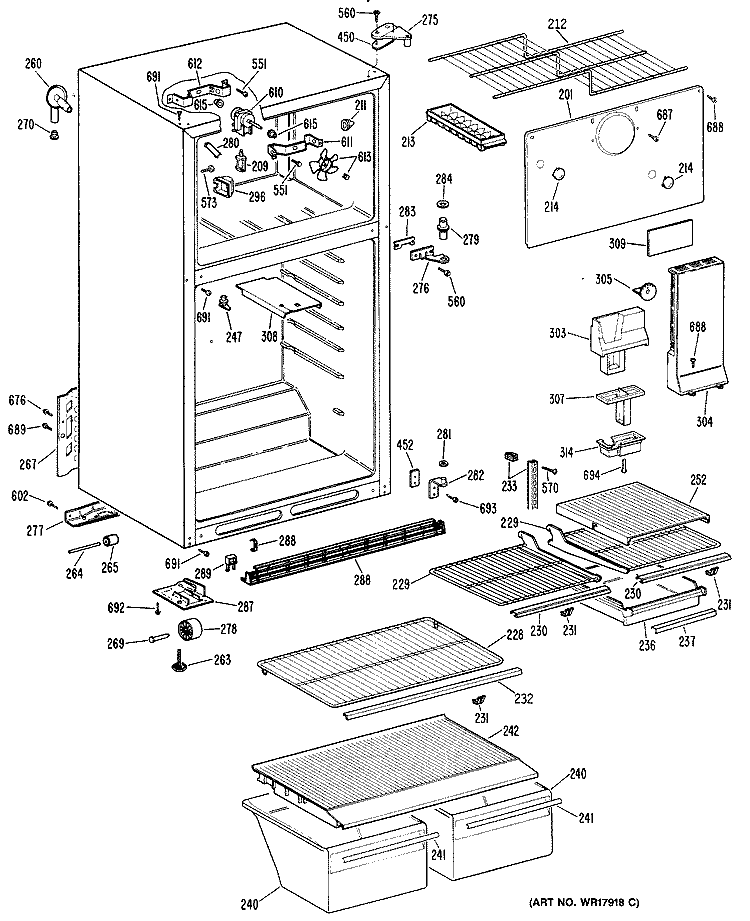 Section Diagram and Parts List for CTXY16EPJRWH  Hotpoint Refrigerator