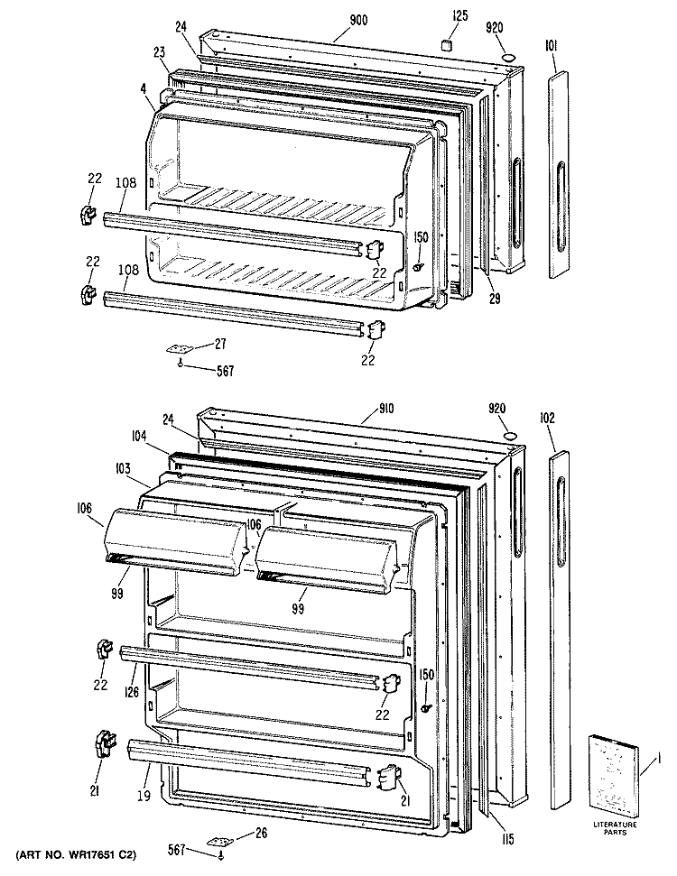 Section Diagram and Parts List for CTHY16CRLRWH  Hotpoint Refrigerator