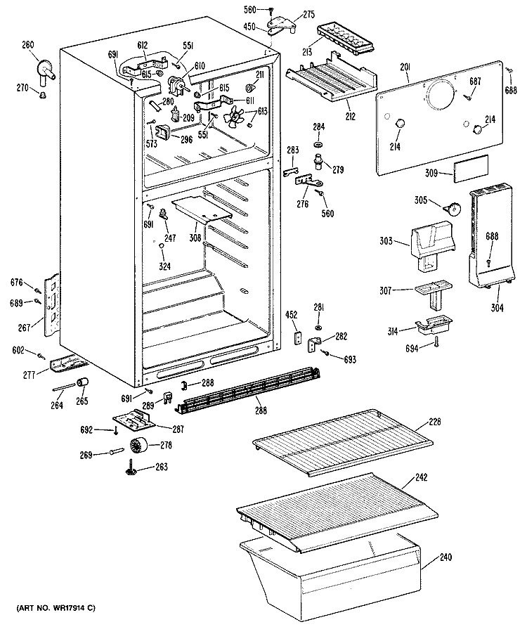 Section Diagram and Parts List for CTHY16CRLRWH  Hotpoint Refrigerator