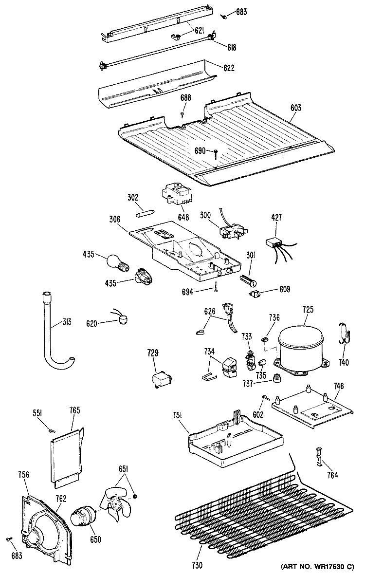 Section Diagram and Parts List for CTHY16CRLRWH  Hotpoint Refrigerator