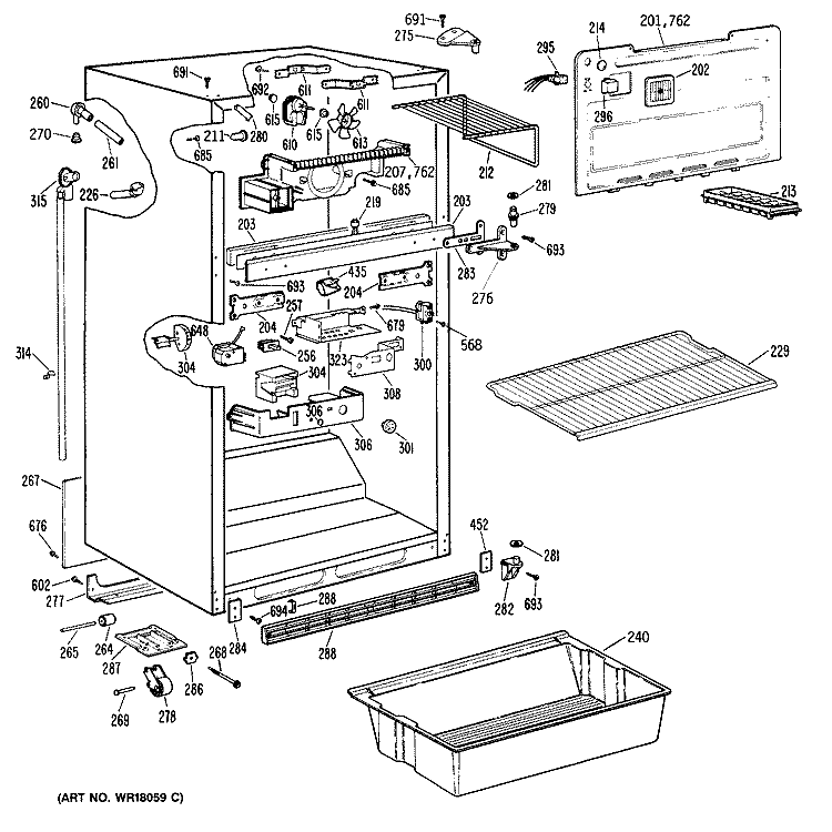 Section Diagram and Parts List for CTX18LRBRWH  Hotpoint Refrigerator
