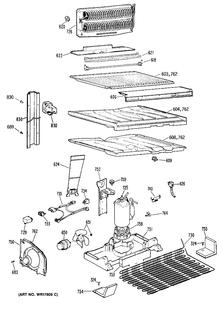 Section Diagram and Parts List for CTX18LRBRWH  Hotpoint Refrigerator