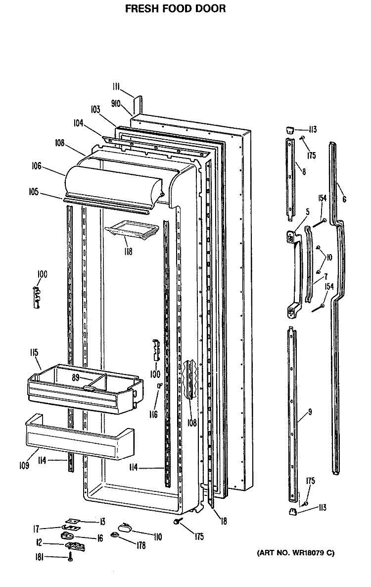 FRESH FOOD DOOR Diagram and Parts List for CSX27DRSAAD  Hotpoint Refrigerator