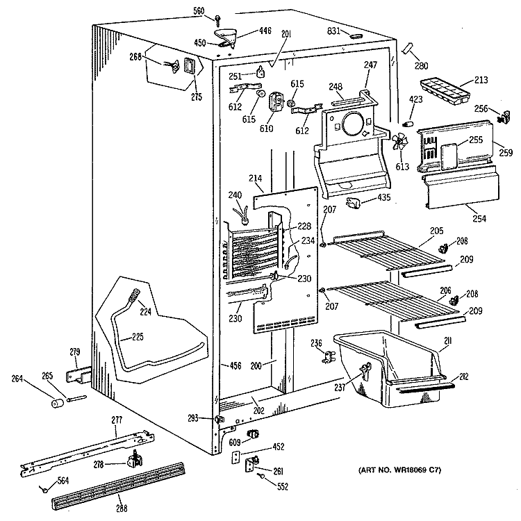 Section Diagram and Parts List for CSC20EASAWH  Hotpoint Refrigerator