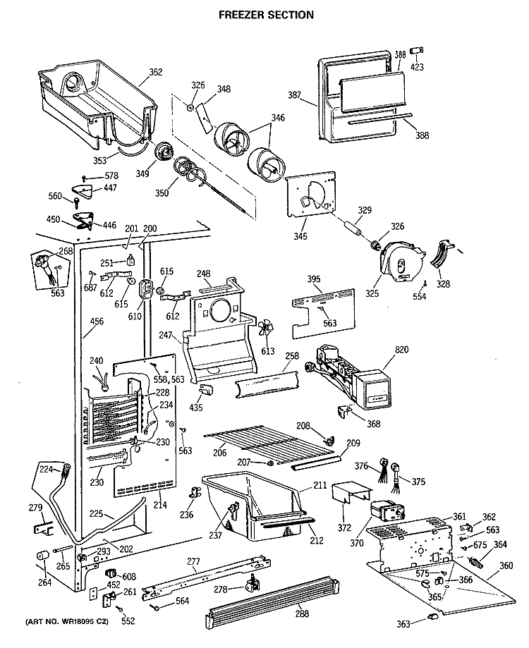 FREEZER SECTION Diagram and Parts List for CSC20GWSAAD  Hotpoint Refrigerator