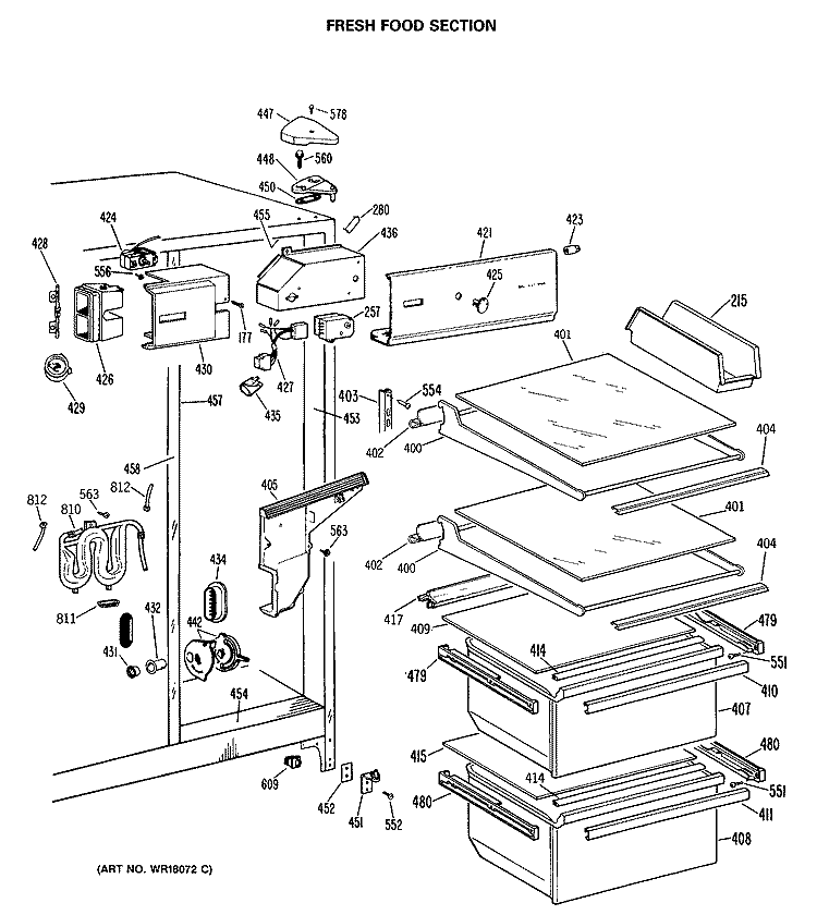 FRESH FOOD SECTION Diagram and Parts List for CSC24GRSAAD  Hotpoint Refrigerator