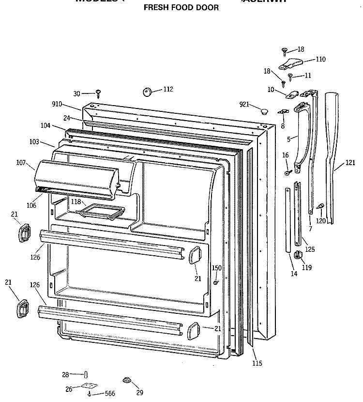 FRESH FOOD DOOR Diagram and Parts List for CTX18BASERWH  Hotpoint Refrigerator