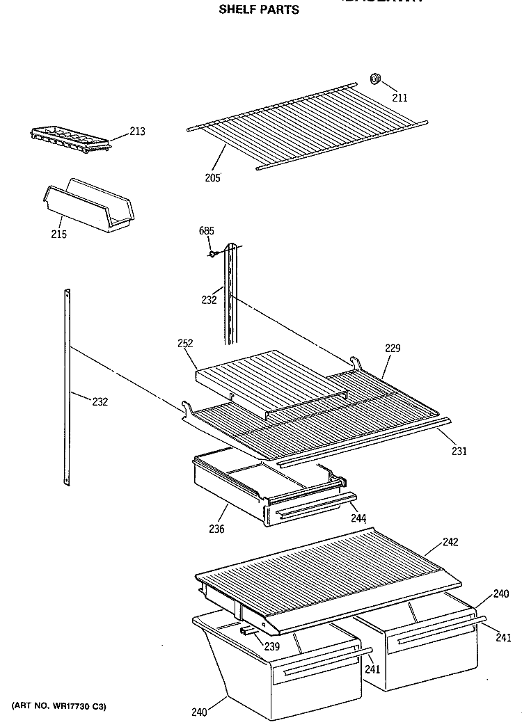 SHELF PARTS Diagram and Parts List for CTX18BASERWH  Hotpoint Refrigerator