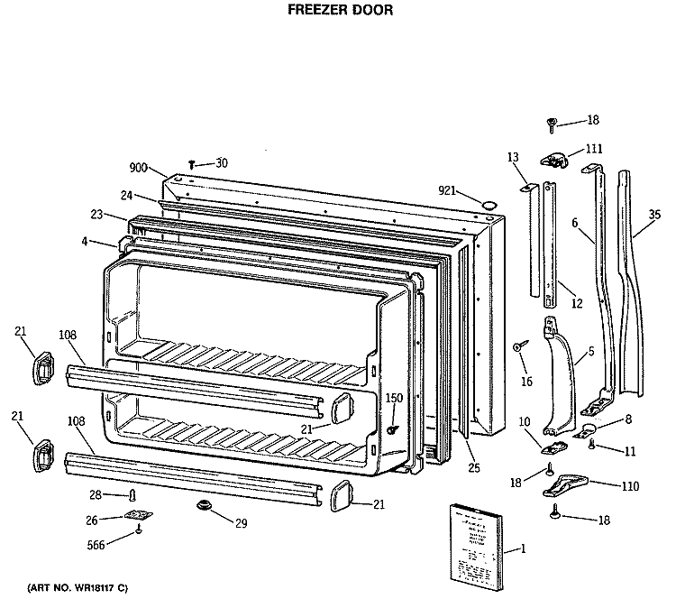 FREEZER DOOR Diagram and Parts List for CTX18CASELAD  Hotpoint Refrigerator