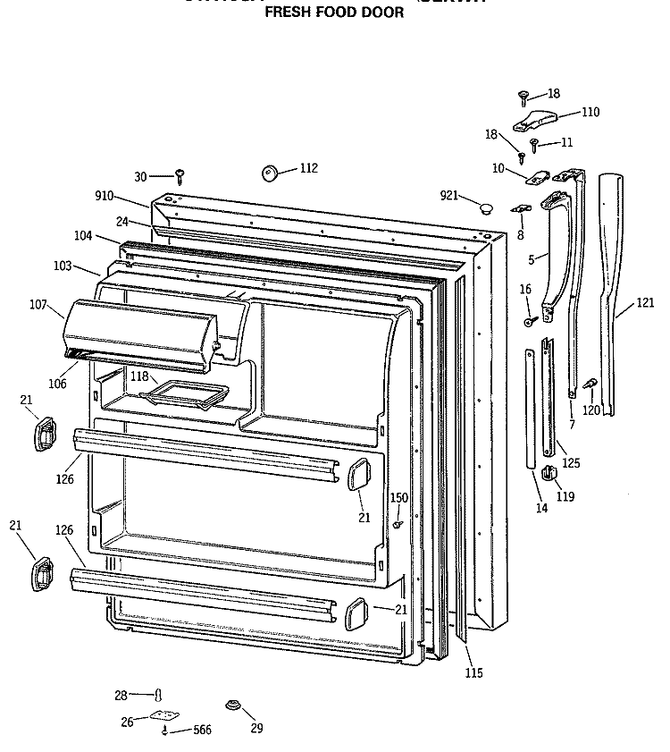 FRESH FOOD DOOR Diagram and Parts List for CTX18CASERWH  Hotpoint Refrigerator