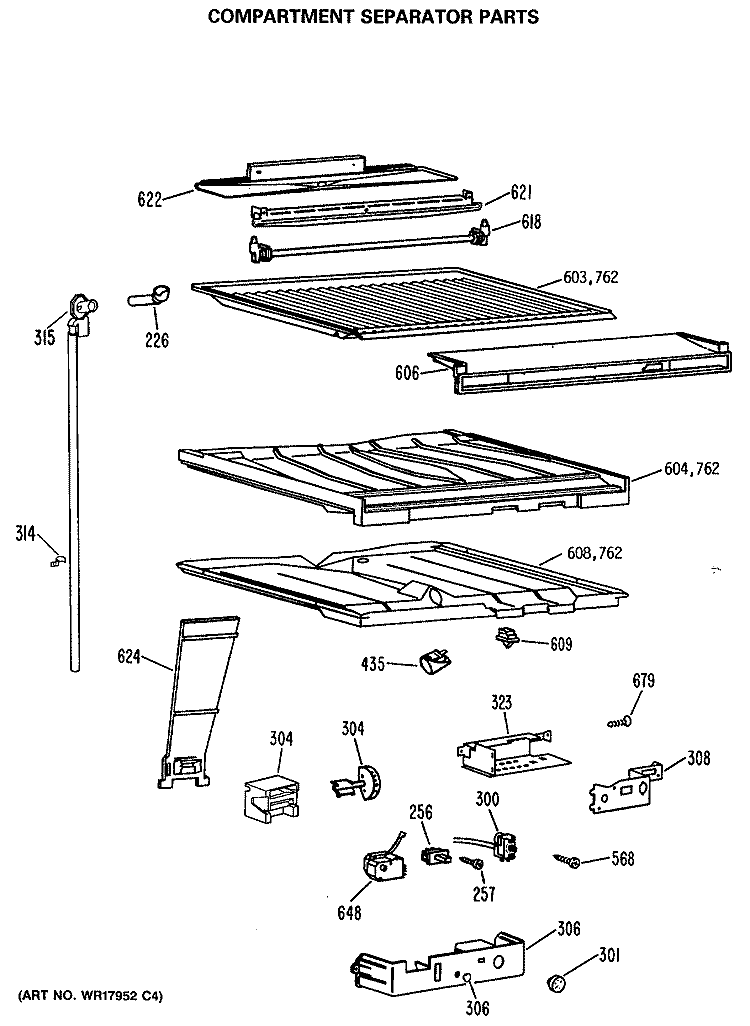 COMPARTMENT SEPARATOR PARTS Diagram and Parts List for CTX18CASELAD  Hotpoint Refrigerator