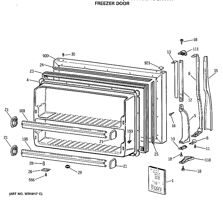 FREEZER DOOR Diagram and Parts List for CTX18EASERWH  Hotpoint Refrigerator