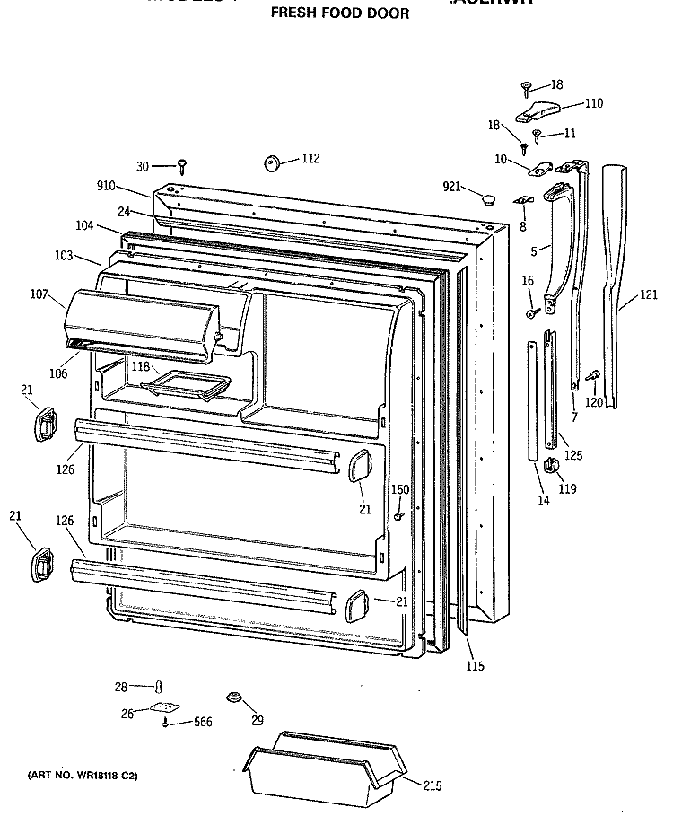 FRESH FOOD DOOR Diagram and Parts List for CTX18EASERWH  Hotpoint Refrigerator