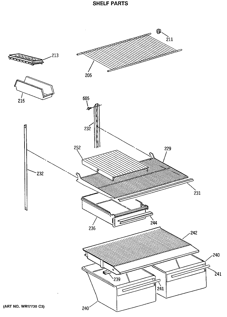 SHELF PARTS Diagram and Parts List for CTX18EASERWH  Hotpoint Refrigerator