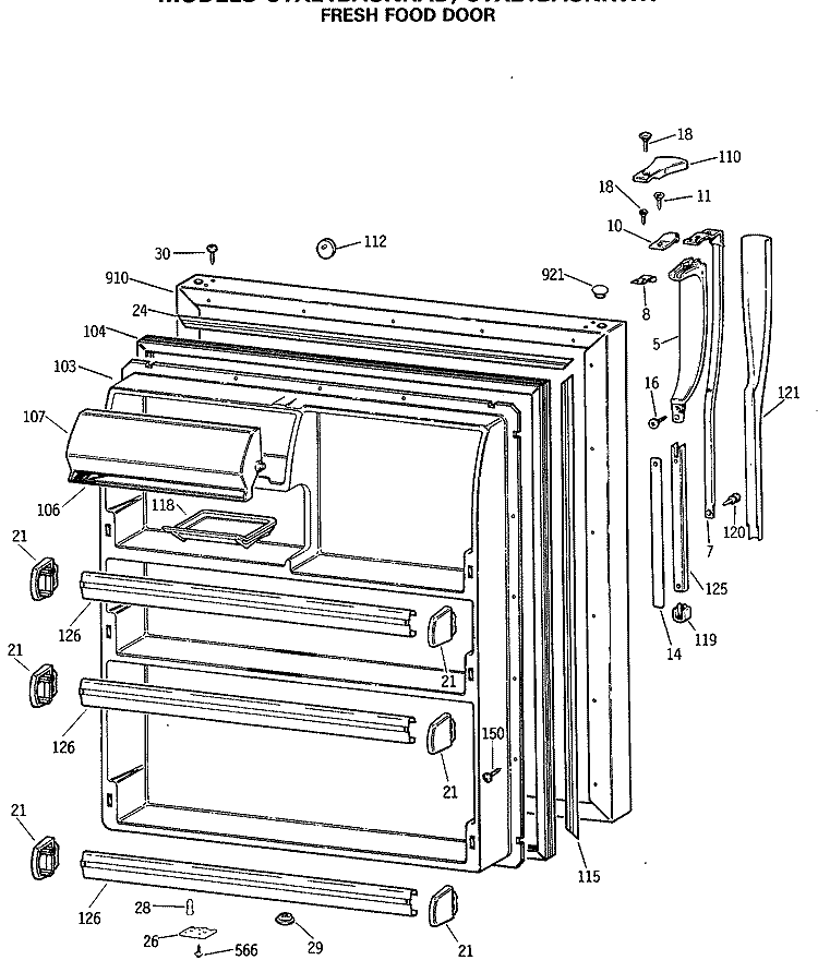 FRESH FOOD DOOR Diagram and Parts List for CTX21BASNRAD  Hotpoint Refrigerator