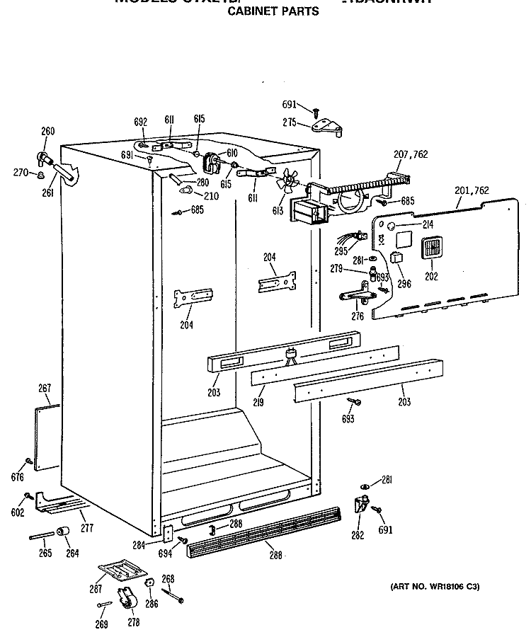 CABINET PARTS Diagram and Parts List for CTX21BASNRAD  Hotpoint Refrigerator