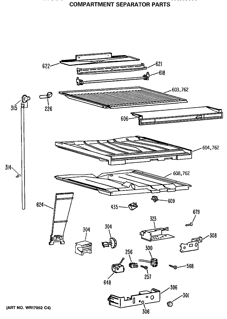 COMPARTMENT SEPARATOR PARTS Diagram and Parts List for CTX21EASNRWH  Hotpoint Refrigerator