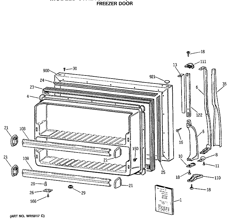 FREEZER DOOR Diagram and Parts List for CTX24GASJRAD  Hotpoint Refrigerator