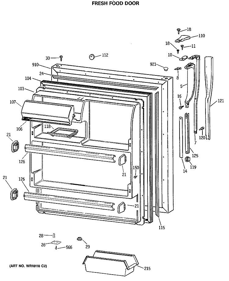 FRESH FOOD DOOR Diagram and Parts List for CTH18EASNRWH  Hotpoint Refrigerator