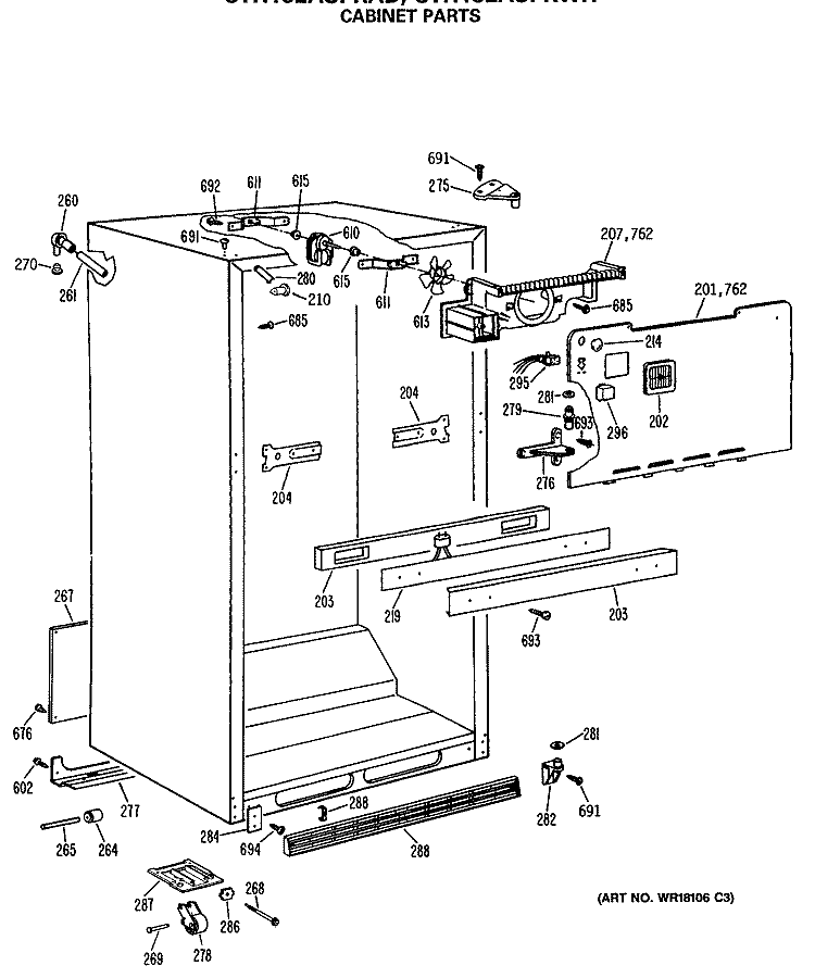 CABINET PARTS Diagram and Parts List for CTH18EASNRWH  Hotpoint Refrigerator