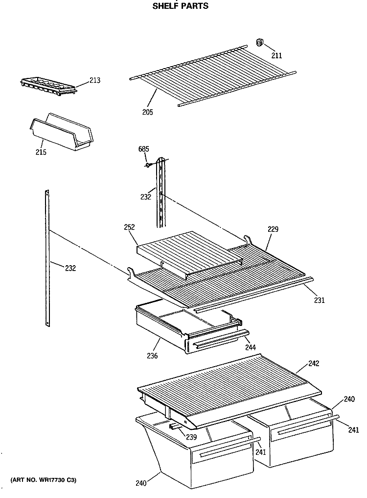 SHELF PARTS Diagram and Parts List for CTH18EASNRWH  Hotpoint Refrigerator