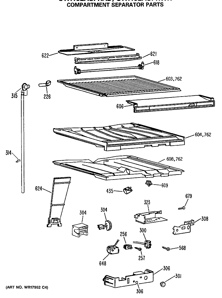 COMPARTMENT SEPARATOR PARTS Diagram and Parts List for CTH18EASNRWH  Hotpoint Refrigerator