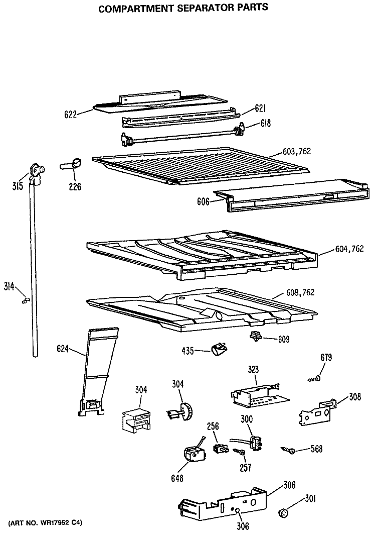 COMPARTMENT SEPARATOR PARTS Diagram and Parts List for CTH21GASNRAD  Hotpoint Refrigerator