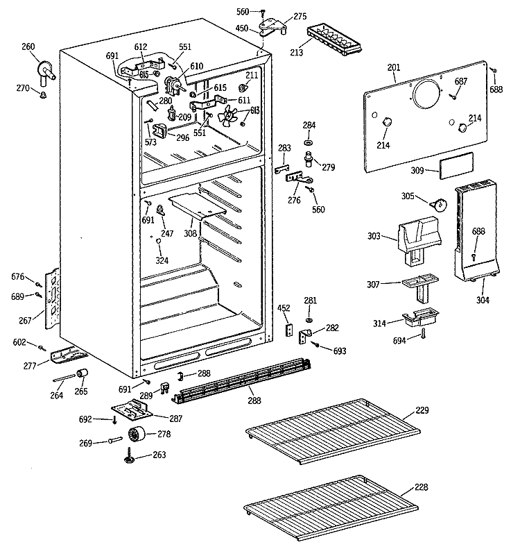 Section Diagram and Parts List for CTX14LYSCRWH  Hotpoint Refrigerator