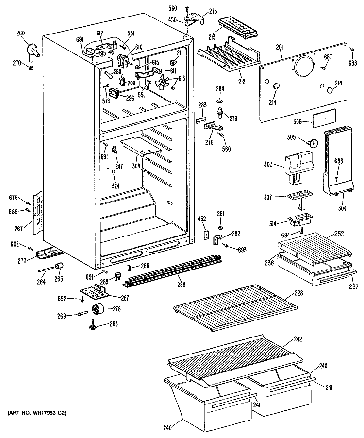 Section Diagram and Parts List for CTX14EYSCRAD  Hotpoint Refrigerator