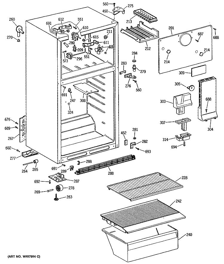 Section Diagram and Parts List for CTX16CYSCLAD  Hotpoint Refrigerator