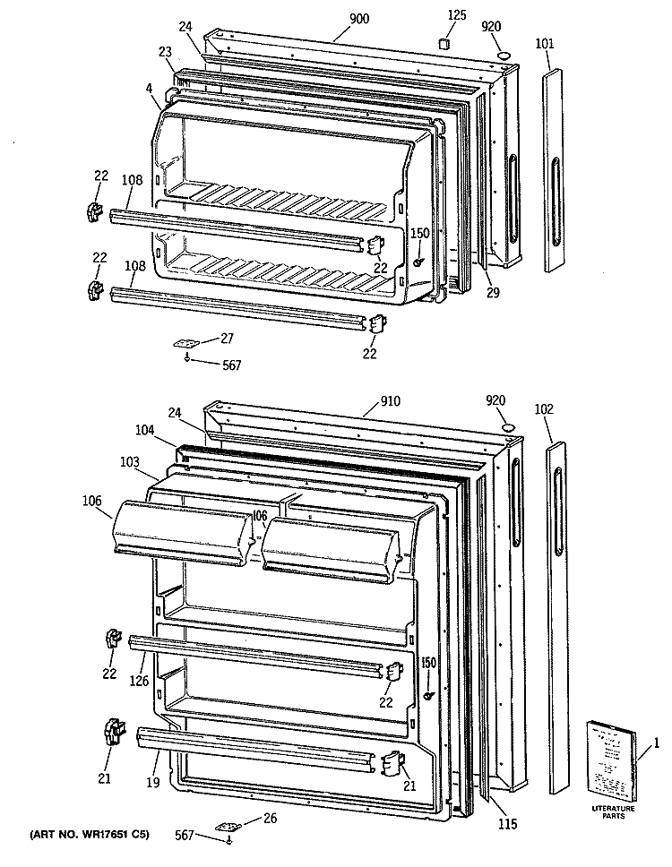 Section Diagram and Parts List for CTE14CYSFRWH  Hotpoint Refrigerator