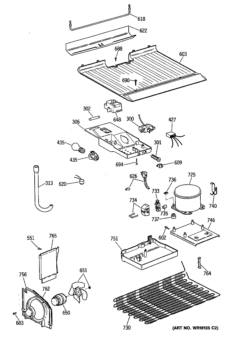 Section Diagram and Parts List for CTE14CYSFRWH  Hotpoint Refrigerator