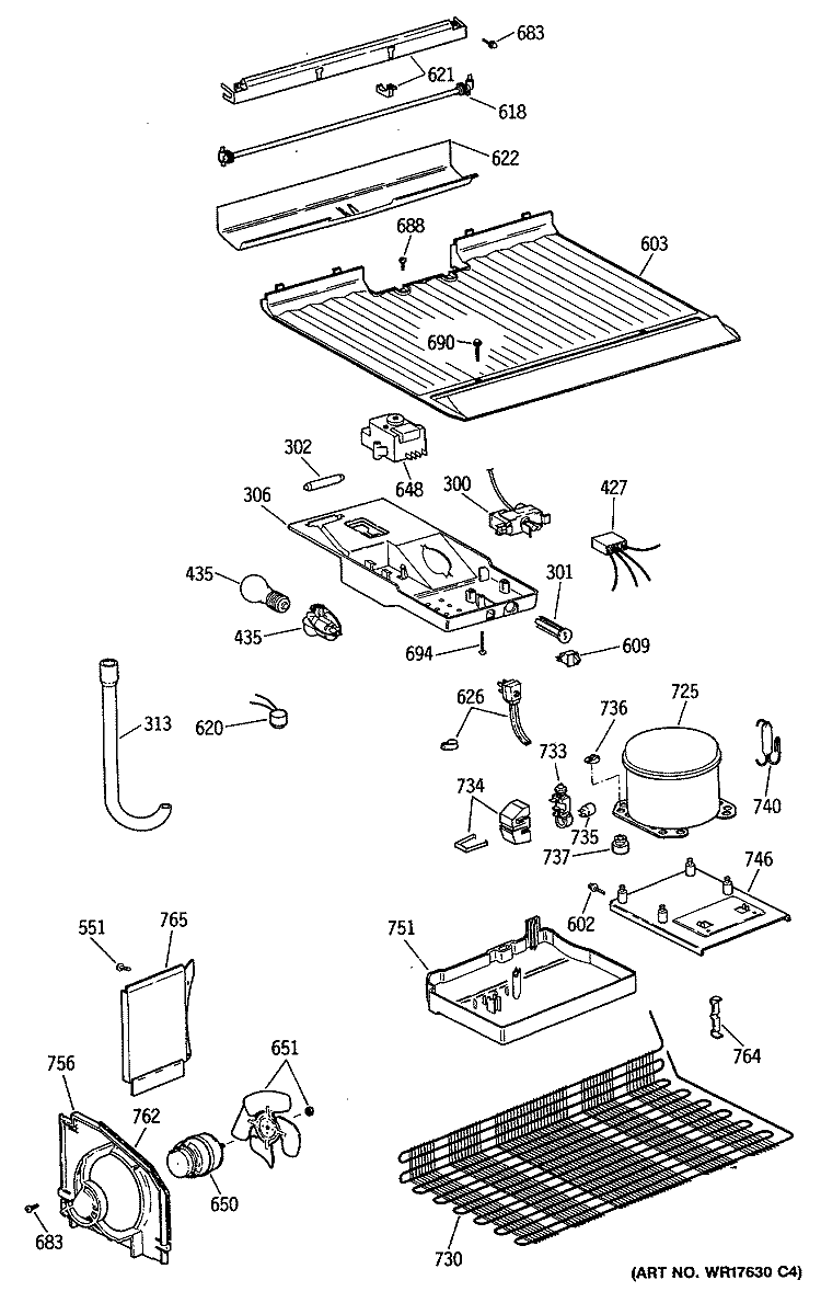 Section Diagram and Parts List for CTE14CYSDRWH  Hotpoint Refrigerator